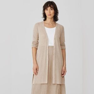 EILEEN FISHER Organic Linen Melange Long Cardigan Easy Fit, Knee‎ Length Size XL